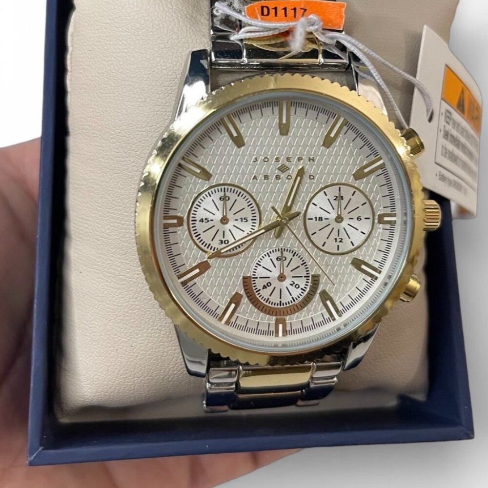 Joseph Abboud Silver/Gold-Tone White Dial Mens Watch In Original Box, New